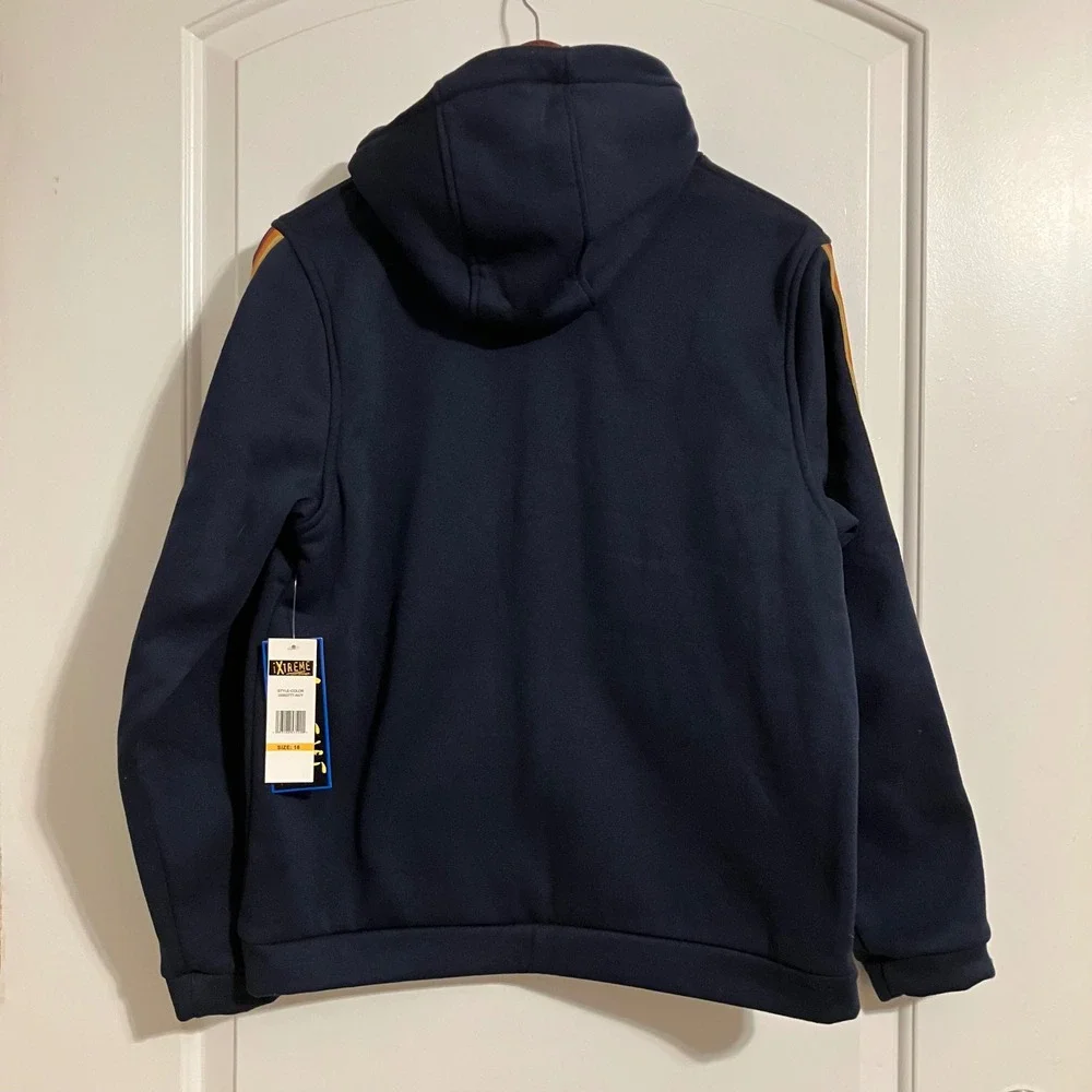 iXtreme Boys Navy Blue Hooded Snap Front Jacket Racing Stripe Size 18 NWT